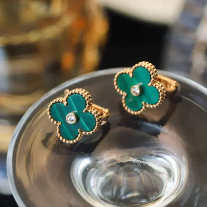[Glimmer]CLOVER MEDIUM 1 MOTIFS MALACHITE DIAMOND EARRINGS
