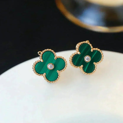 [Glimmer]CLOVER MEDIUM 1 MOTIFS MALACHITE DIAMOND EARRINGS