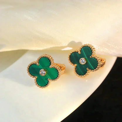 [Glimmer]CLOVER MEDIUM 1 MOTIFS MALACHITE DIAMOND EARRINGS
