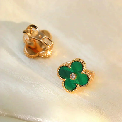 [Glimmer]CLOVER MEDIUM 1 MOTIFS MALACHITE DIAMOND EARRINGS