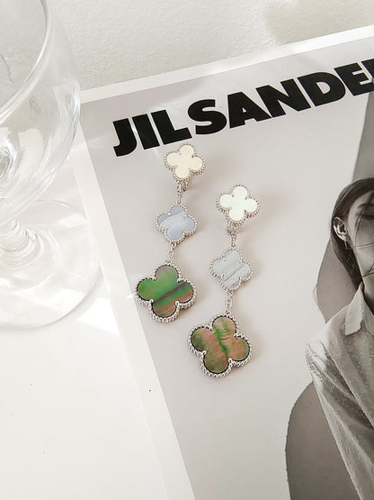 [Glimmer]CLOVER 3 MOTIFS CHALCEDONY DARK MOP SILVER EARRINGS