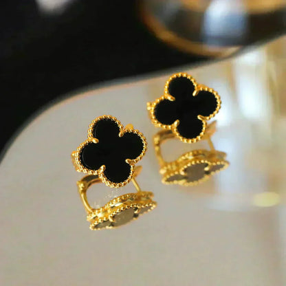 [Glimmer]CLOVER MEDIUM 1 MOTIFS  ONYX STUD EARRINGS