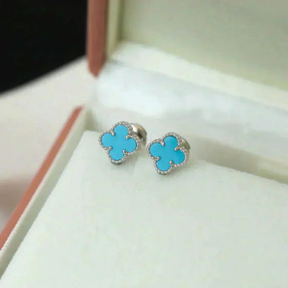 [Glimmer]CLOVER MINI 9.5MM ONYX STUD EARRINGS SILVER