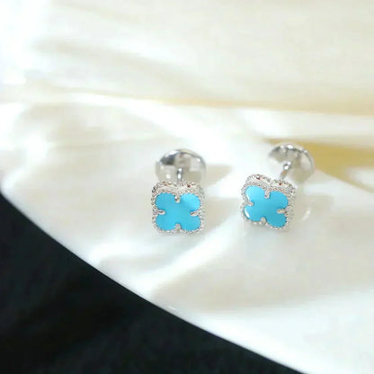 [Glimmer]CLOVER MINI 9.5MM ONYX STUD EARRINGS SILVER