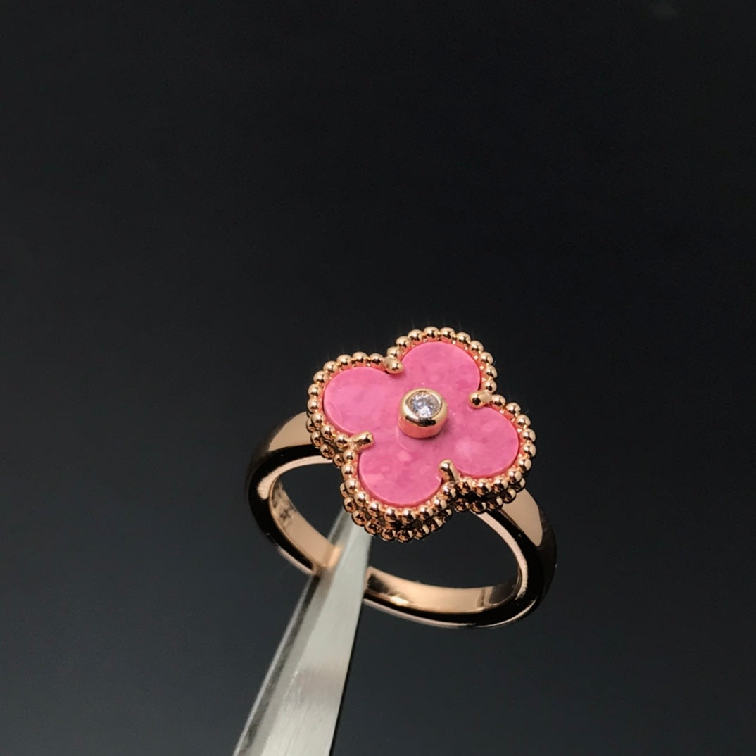 [Glimmer]CLOVER RHODONITE Glimmer GOLD RING