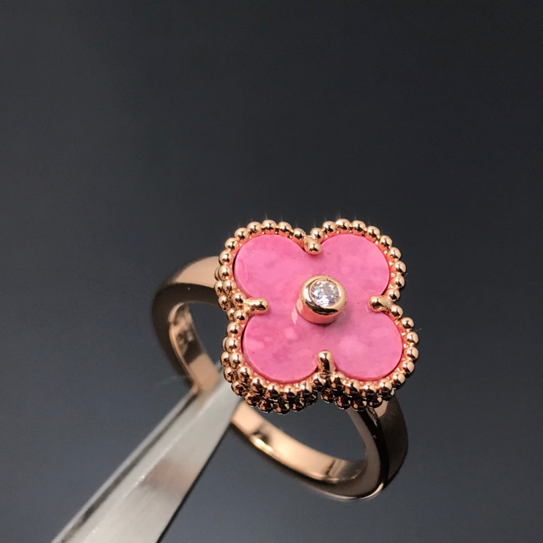 [Glimmer]CLOVER RHODONITE Glimmer GOLD RING