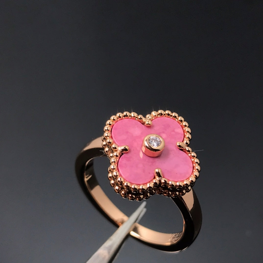 [Glimmer]CLOVER RHODONITE Glimmer GOLD RING