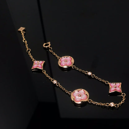 [Glimmer]STAR AND SUN 4 MOTIF PINK MOP PINK GOLD BRACELET