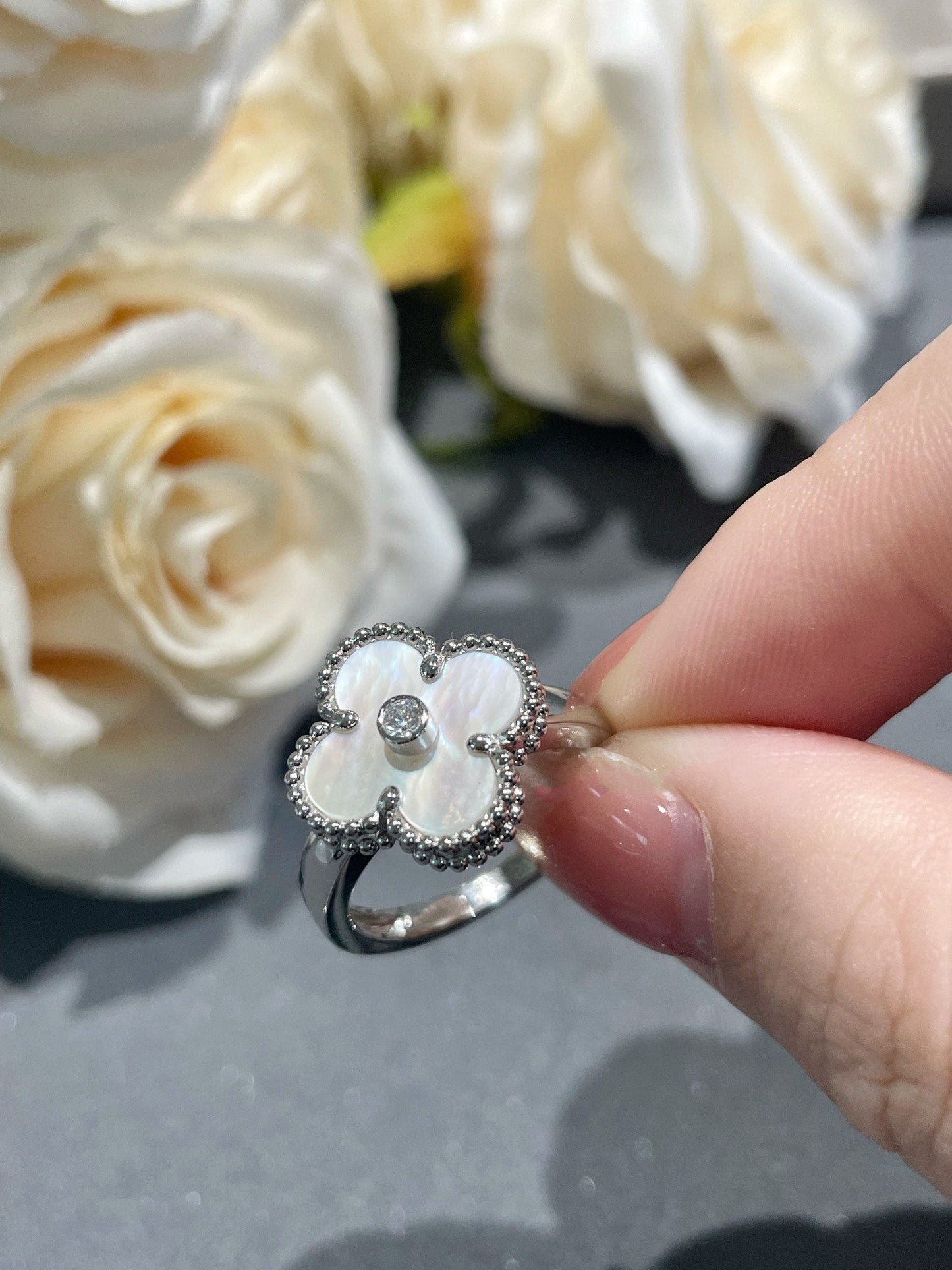 [Glimmer]CLOVER SILVER MOP DIAMOND RING