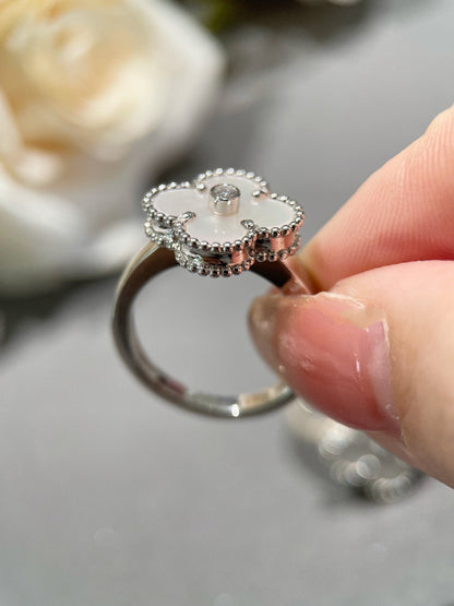 [Glimmer]CLOVER SILVER MOP DIAMOND RING