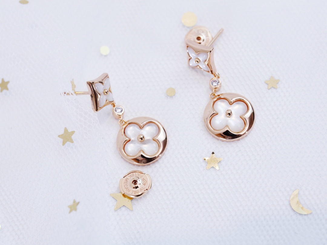 [Glimmer]STAR AND SUN PINK GOLD MOP DROP EARRINGS