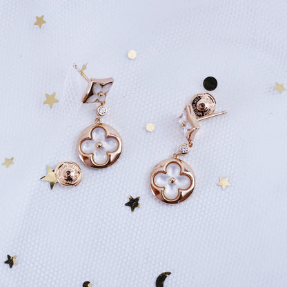[Glimmer]STAR AND SUN PINK GOLD MOP DROP EARRINGS