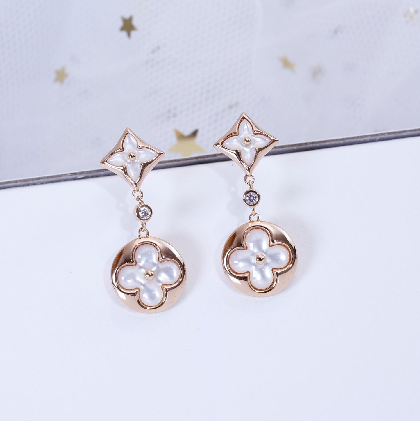 [Glimmer]STAR AND SUN PINK GOLD MOP DROP EARRINGS