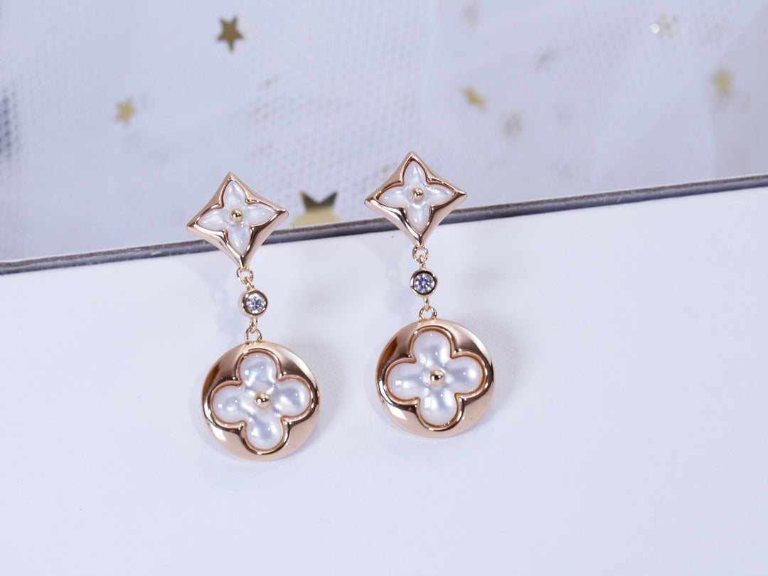[Glimmer]STAR AND SUN PINK GOLD MOP DROP EARRINGS