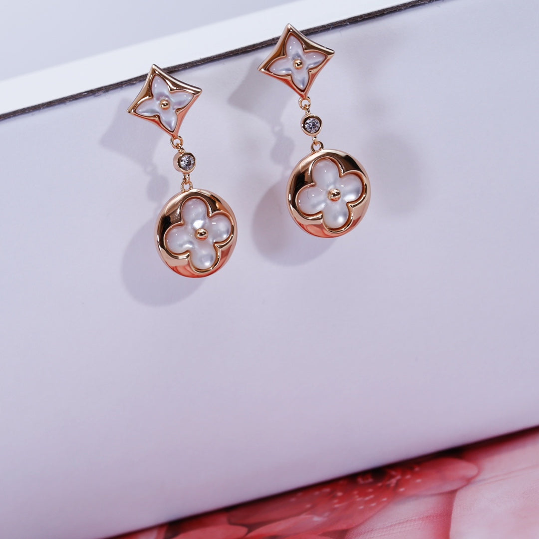 [Glimmer]STAR AND SUN PINK GOLD MOP DROP EARRINGS