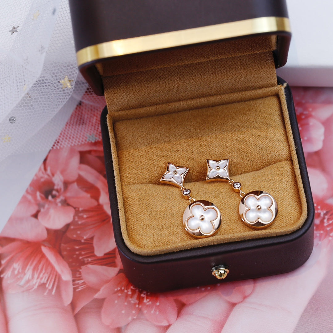 [Glimmer]STAR AND SUN PINK GOLD MOP DROP EARRINGS