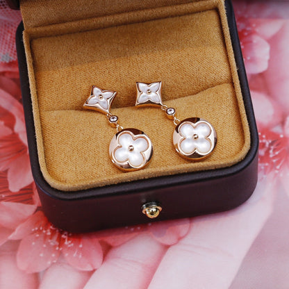 [Glimmer]STAR AND SUN PINK GOLD MOP DROP EARRINGS