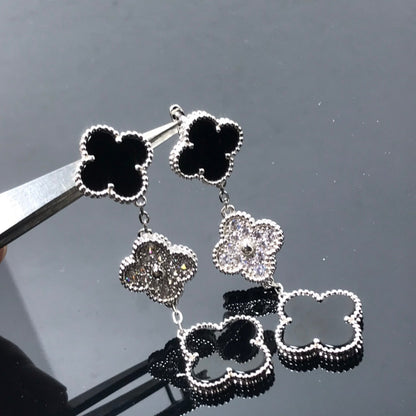 [Glimmer]CLOVER 3 MOTIF DIAMOND ONYX SILVER EARRINGS