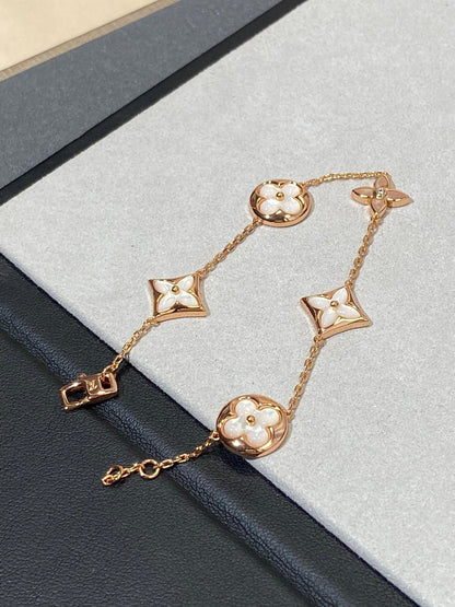 [Glimmer]STAR AND SUN 5 MOTIF MOP PINK GOLD BRACELET