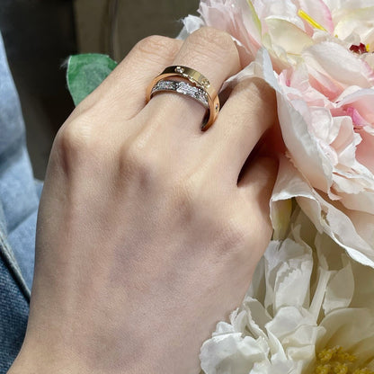 [Glimmer]LOVE PINK GOLD SILVER DIAMOND DOUBLE RING