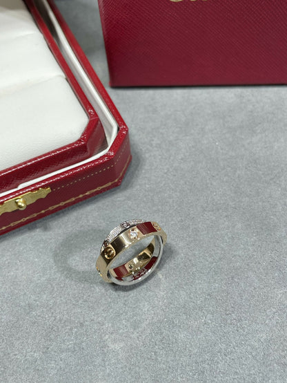 [Glimmer]LOVE PINK GOLD SILVER DIAMOND DOUBLE RING