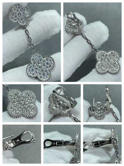 [Glimmer]CLOVER 2 MOTIFS DIAMOND PAVED SILVER EARRINGS