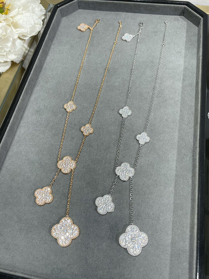 [Glimmer]CLOVER 6 MOTIF DIAMOND PAVED NECKLACE