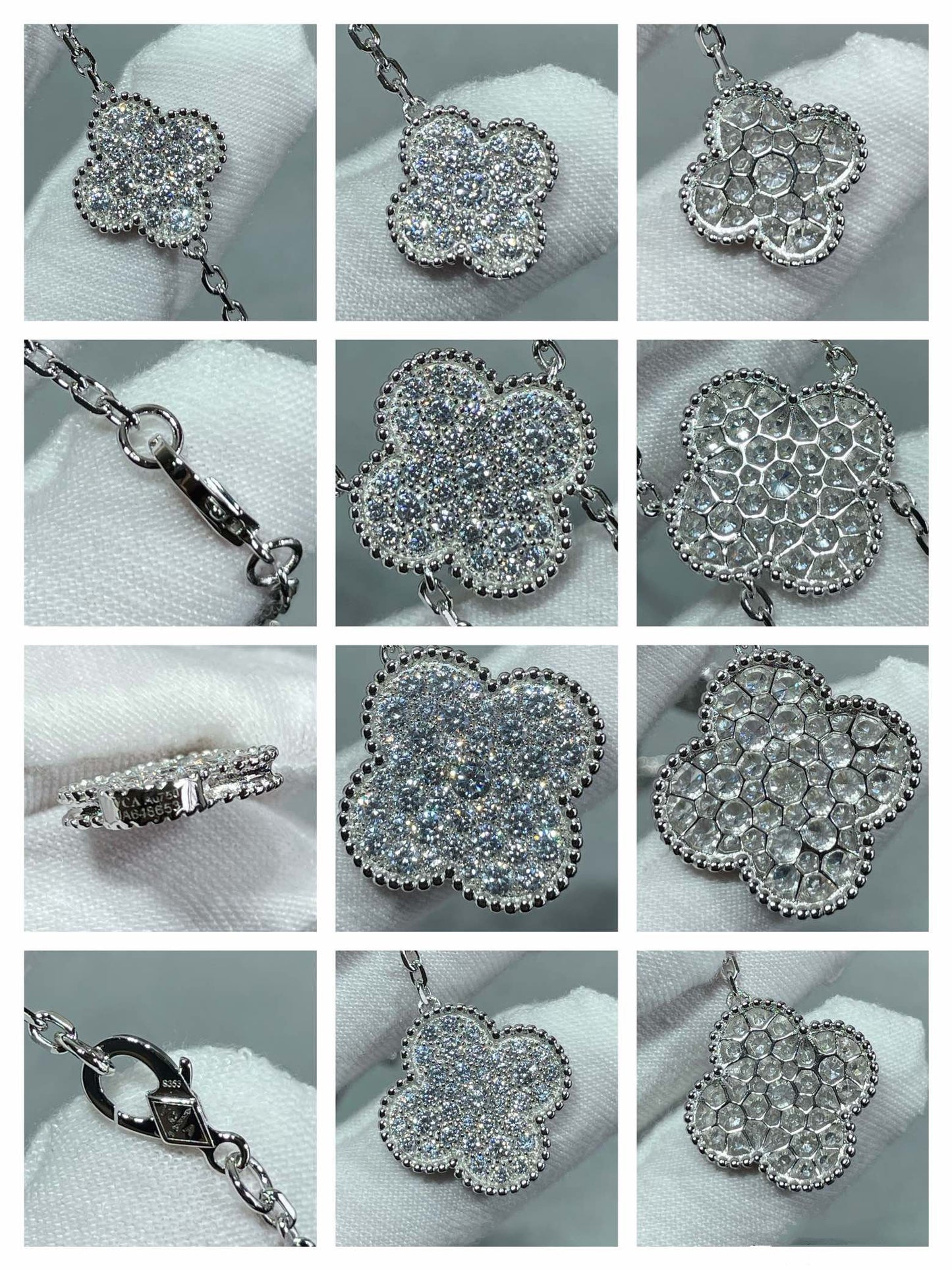 [Glimmer]CLOVER 6 MOTIF DIAMOND PAVED NECKLACE