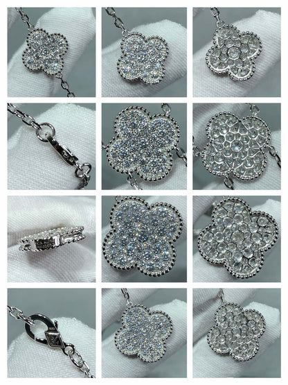 [Glimmer]CLOVER 6 MOTIF DIAMOND PAVED NECKLACE