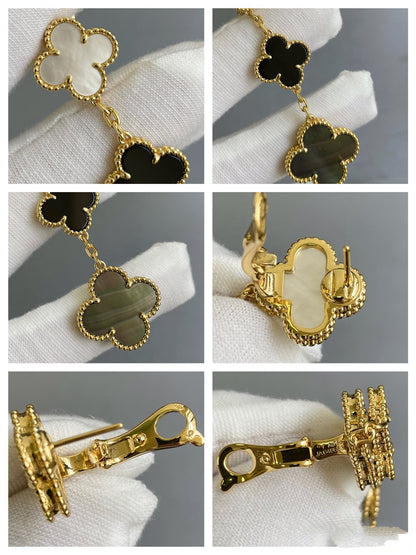 [Glimmer]CLOVER 3 MOTIF MOP ONYX DARK MOP PINK GOLD EARRINGS