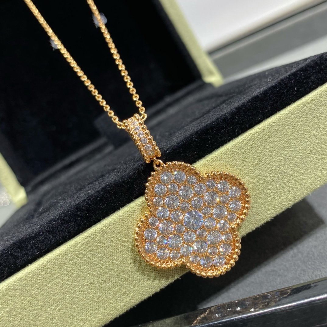 [Glimmer]CLOVER 25MM LARGE PEDANT DIAMOND PAVED LONG NECKLACE