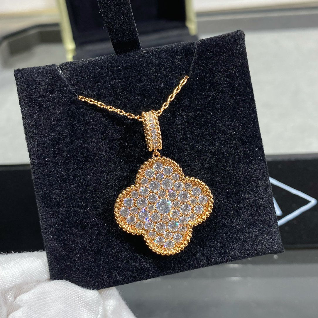 [Glimmer]CLOVER 25MM LARGE PEDANT DIAMOND PAVED LONG NECKLACE