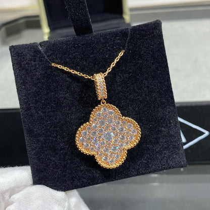 [Glimmer]CLOVER 25MM LARGE PEDANT DIAMOND PAVED LONG NECKLACE