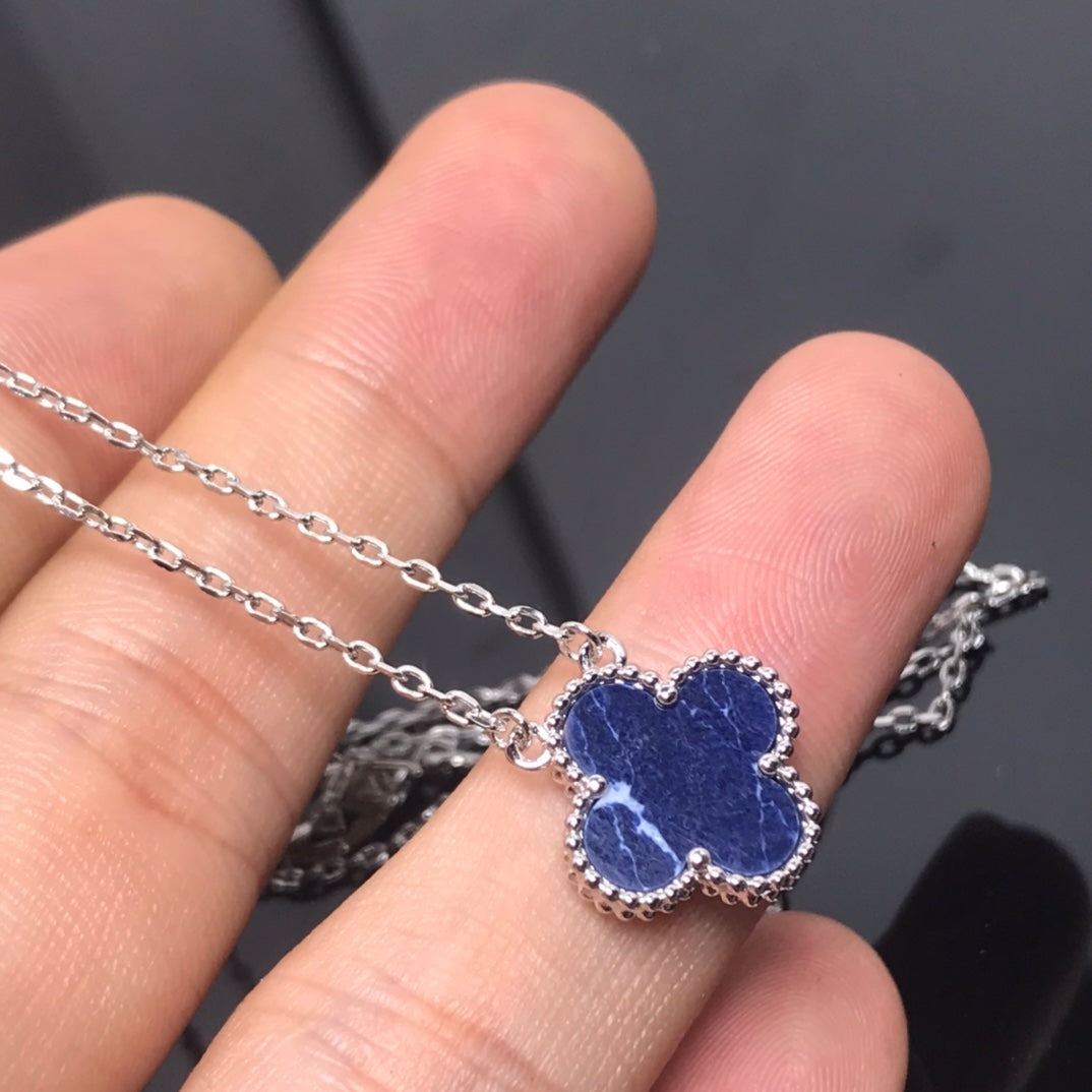 [Glimmer]CLOVER PIETERSITE SILVER LONG NECKLACE