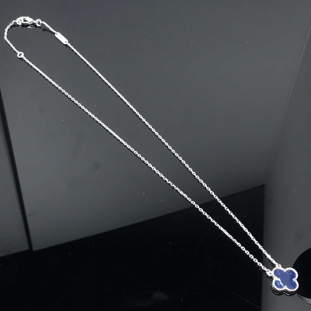 [Glimmer]CLOVER PIETERSITE SILVER LONG NECKLACE