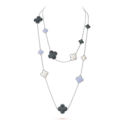 [Glimmer]CLOVER 16 MOTIF CHALCEDONY MOP SILVER NECKLACE
