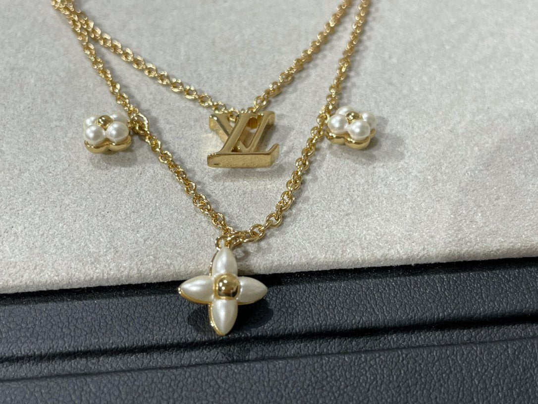 [Glimmer]FLOWERGRAM GOLD MOP DOUBLE ROW NECKLACE