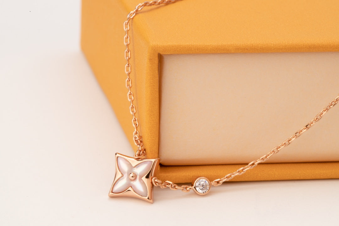 [Glimmer]STAR PINK MOP 1 DIAMOND PINK GOLD NECKLACE