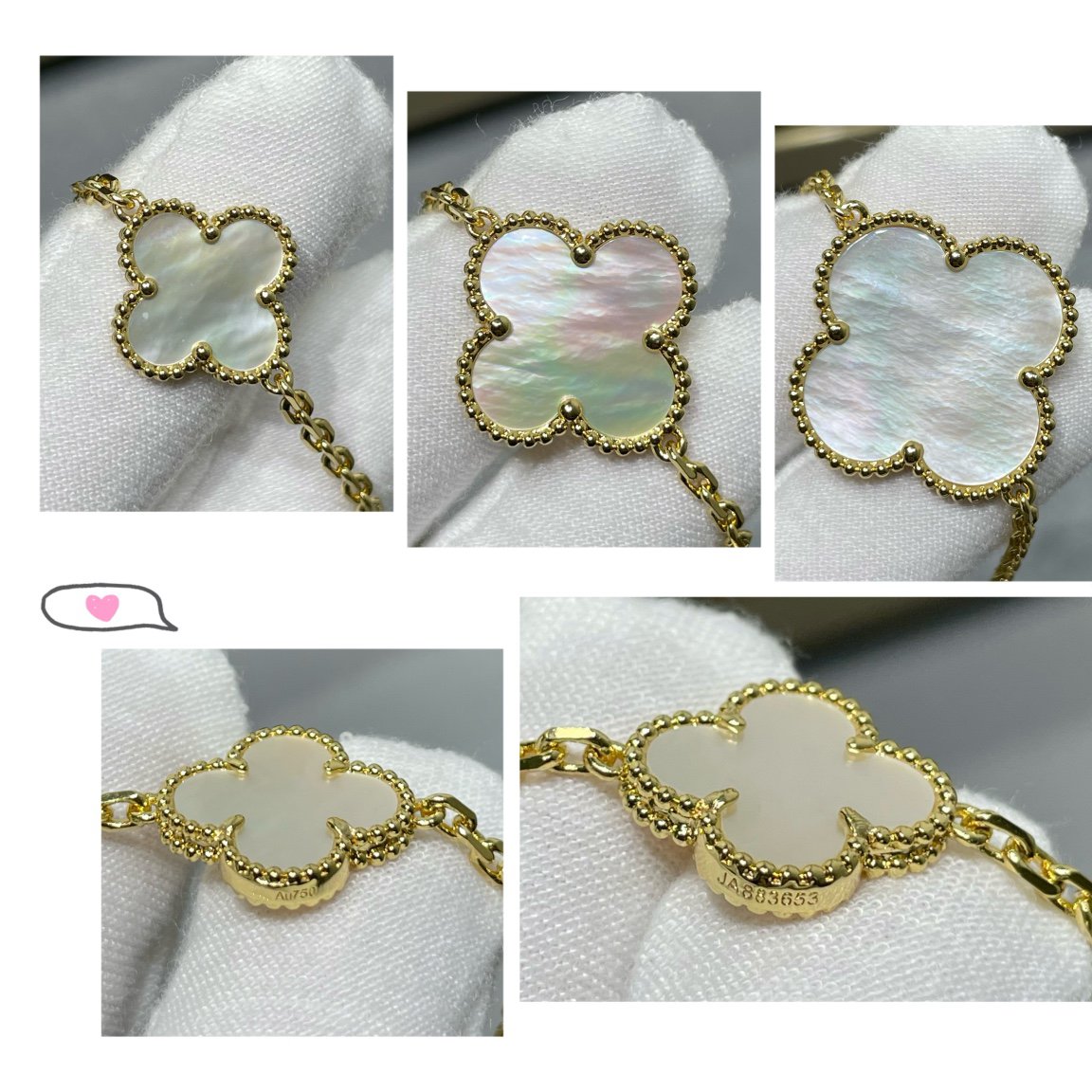 [Glimmer]CLOVER 16 MOTIF WHITE MOP GOLD NECKLACE