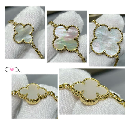 [Glimmer]CLOVER 16 MOTIF WHITE MOP GOLD NECKLACE