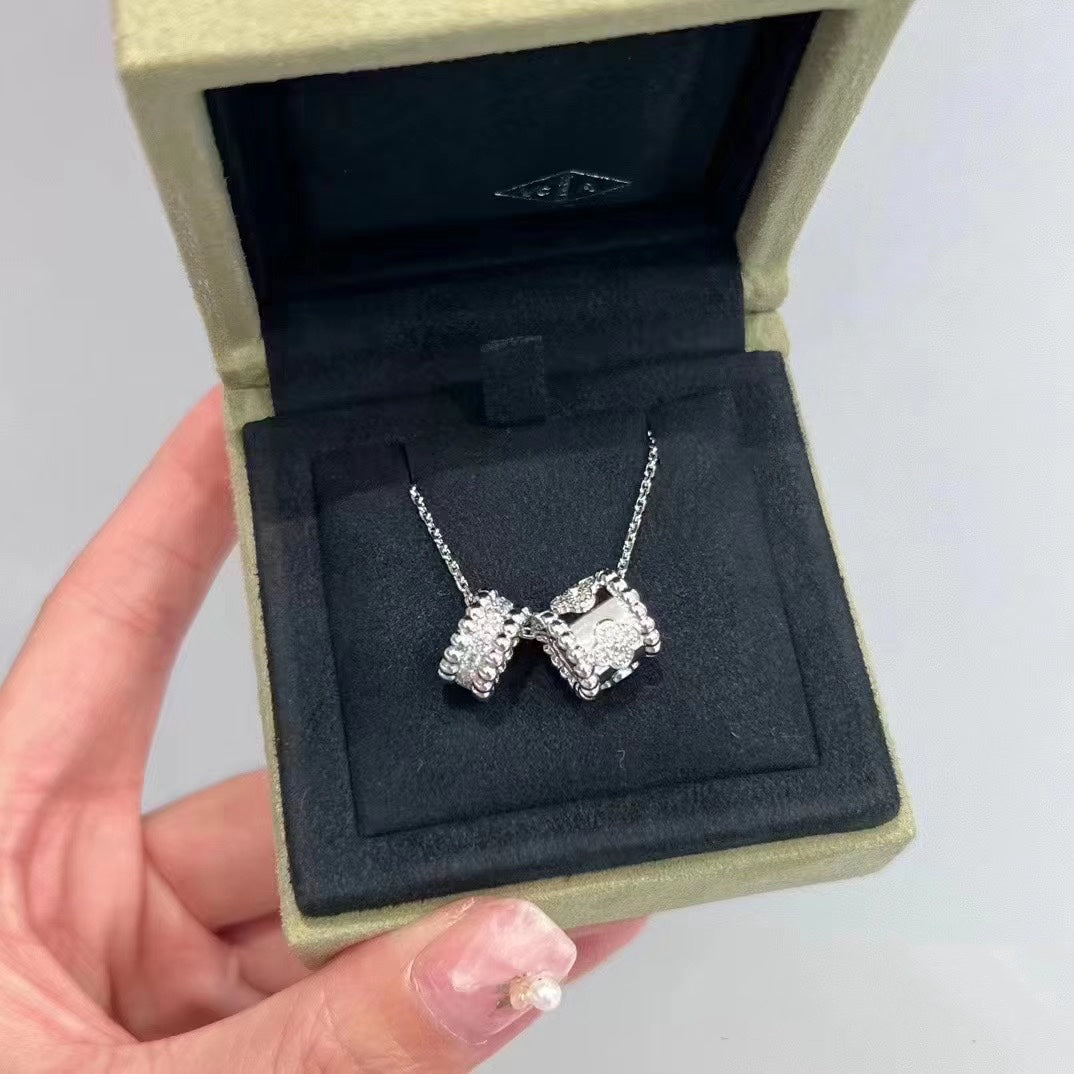 [Glimmer]PERLEE DOUBLE PENDANT SILVER DIAMOND NECKLACE
