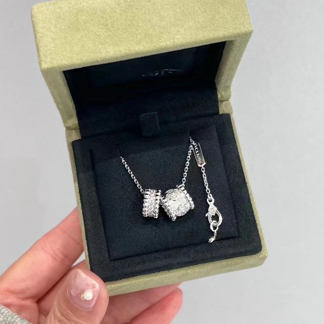 [Glimmer]PERLEE DOUBLE PENDANT SILVER DIAMOND NECKLACE