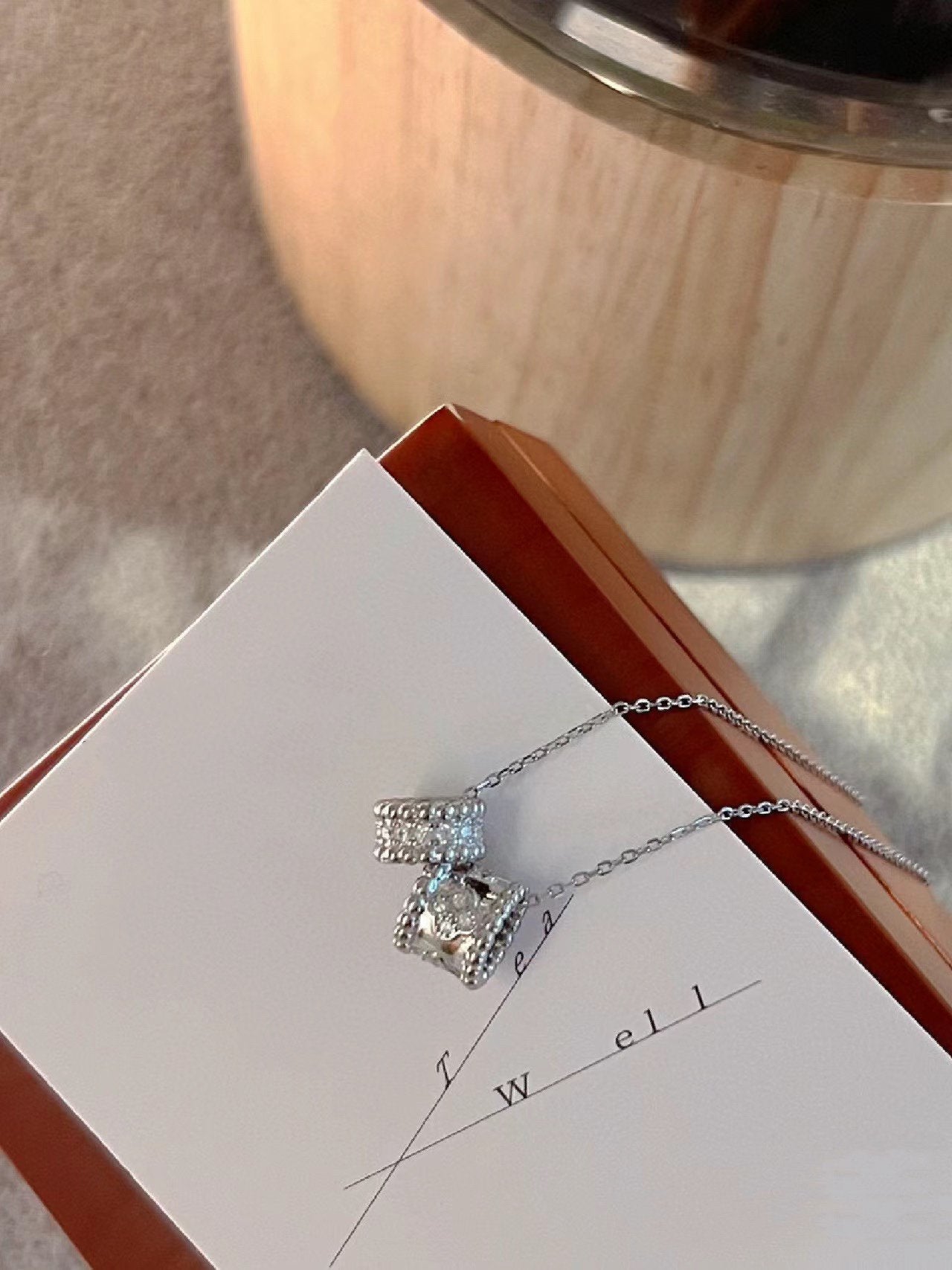 [Glimmer]PERLEE DOUBLE PENDANT SILVER DIAMOND NECKLACE