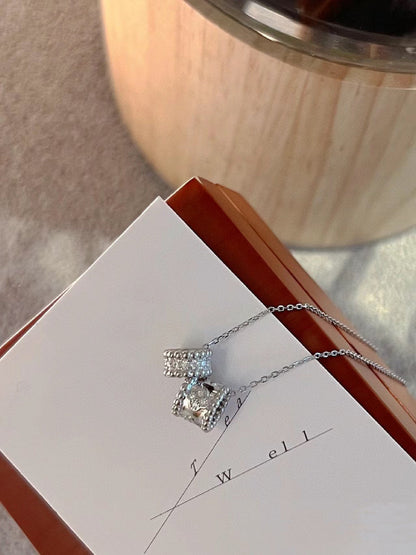 [Glimmer]PERLEE DOUBLE PENDANT SILVER DIAMOND NECKLACE