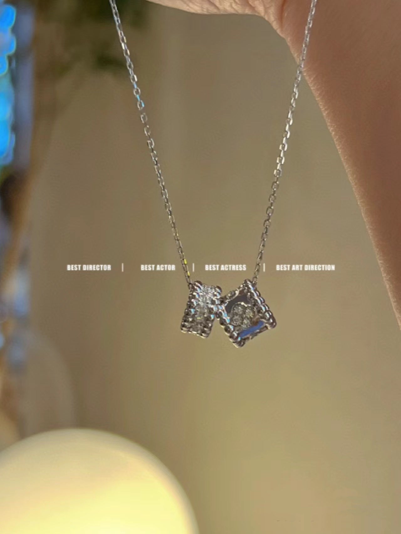 [Glimmer]PERLEE DOUBLE PENDANT SILVER DIAMOND NECKLACE