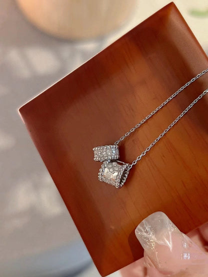 [Glimmer]PERLEE DOUBLE PENDANT SILVER DIAMOND NECKLACE