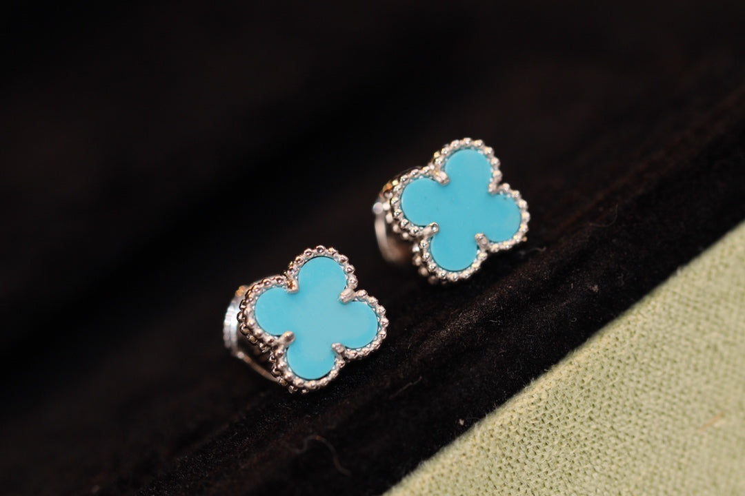 [Glimmer]CLOVER MINI TURQUOISE SILVER STUD EARRINGS
