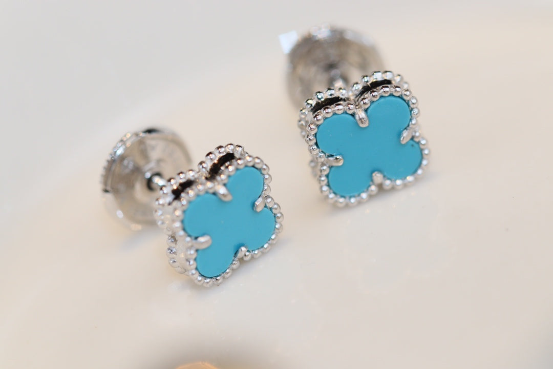 [Glimmer]CLOVER MINI TURQUOISE SILVER STUD EARRINGS