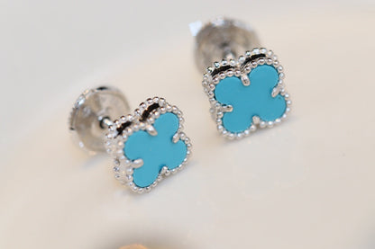 [Glimmer]CLOVER MINI TURQUOISE SILVER STUD EARRINGS