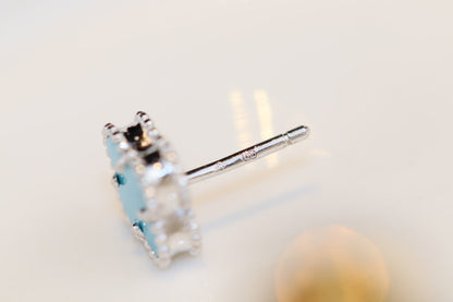 [Glimmer]CLOVER MINI TURQUOISE SILVER STUD EARRINGS